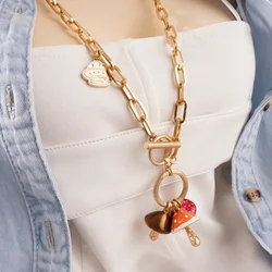 Colorful Fresh Mushroom Pendant Long Toggle Chain Necklace Resin for Girls Women Cartoon Handmade Multicolor Bohemian Jewelry