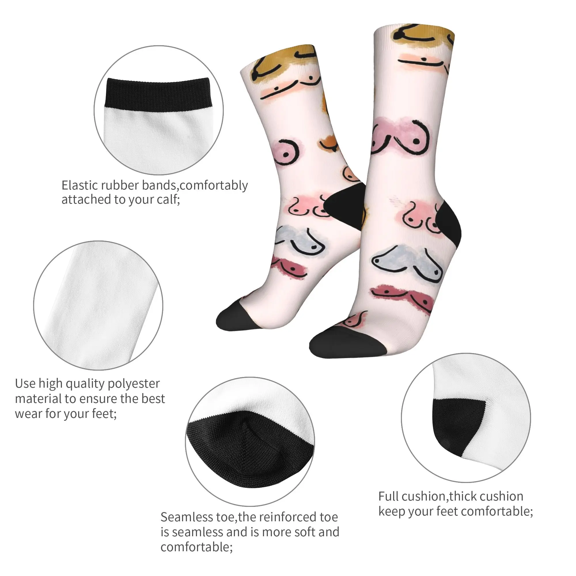 Adults Men Socks Boobies Watercolor Print  Stockings Spring Fashion Warm Soft Socks Design Cycling Non Slip Socks
