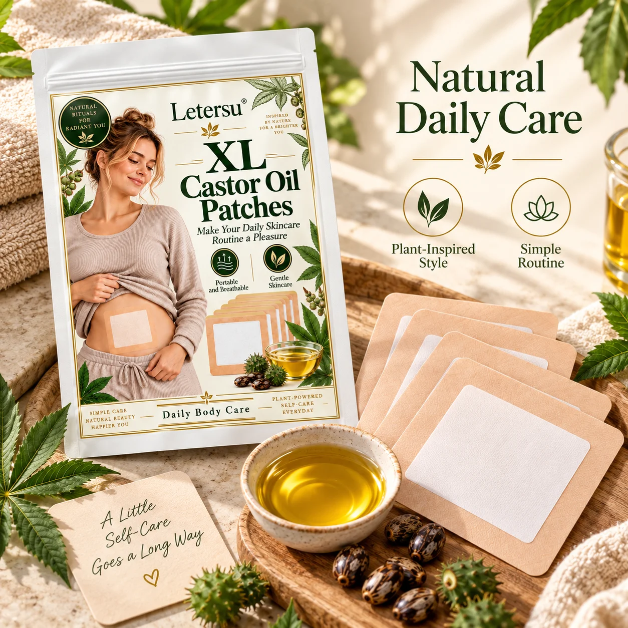 5PCS XL Castor Oil Patches for Belly, Large Castor Oil Pack Wrap Pads, Portable Body Care Patches for Women, Daily Self Care