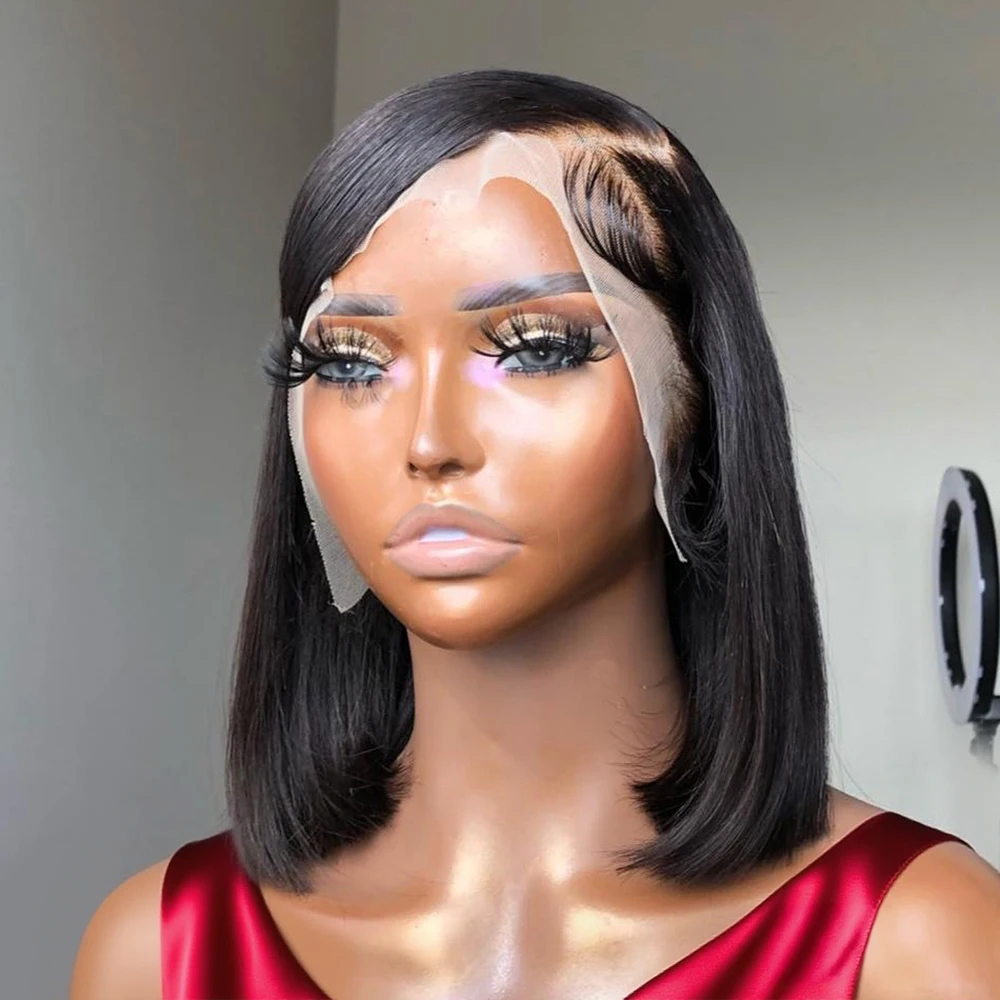 

250% Плотность 13x6 Короткий Боб Прямые Бразильские Реми 13x4 HD Прозрачные Бесклеевые Парики Фронта Шнурка 100% Человеческие Волосы Для Женщин