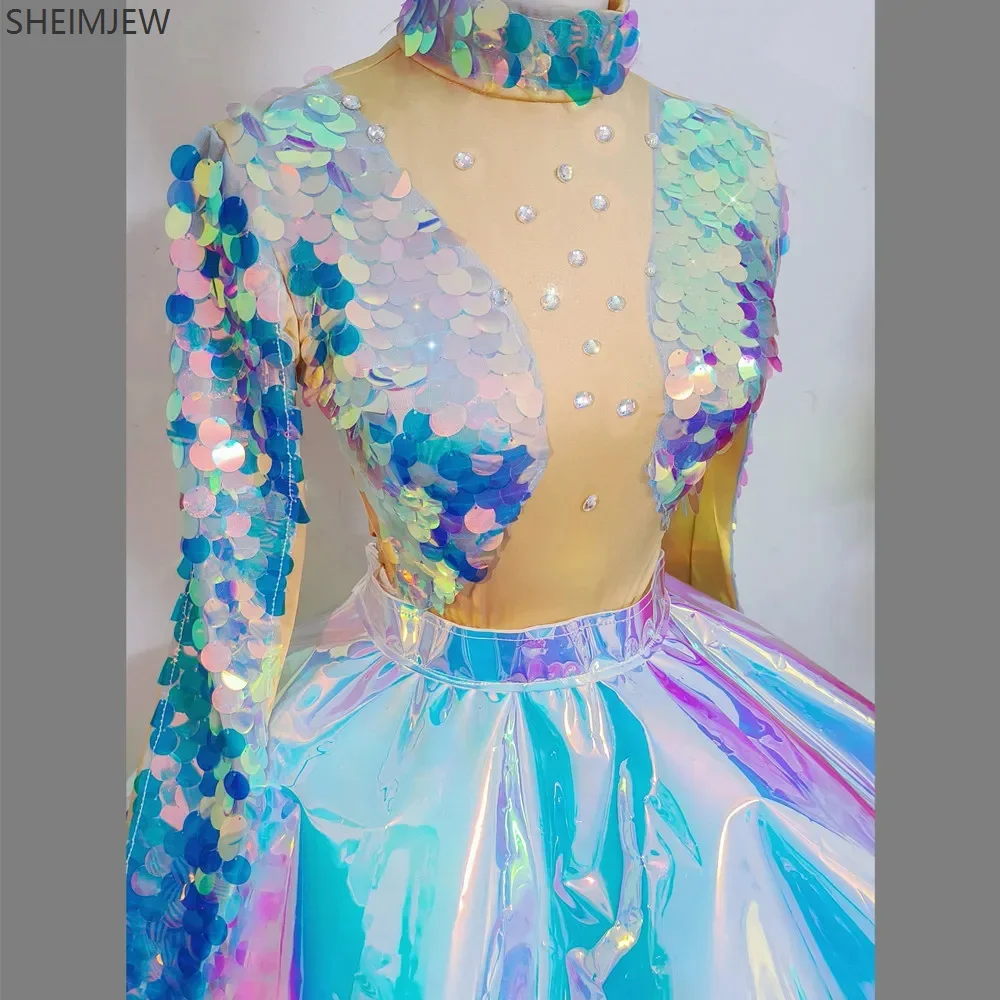 Women Colorful Sexy Sequin Fish Scale Bodysuit Flash Laser Dress Nightclub Ds Party Stage Outfit Female Dancer Dj Gogo Show Suit