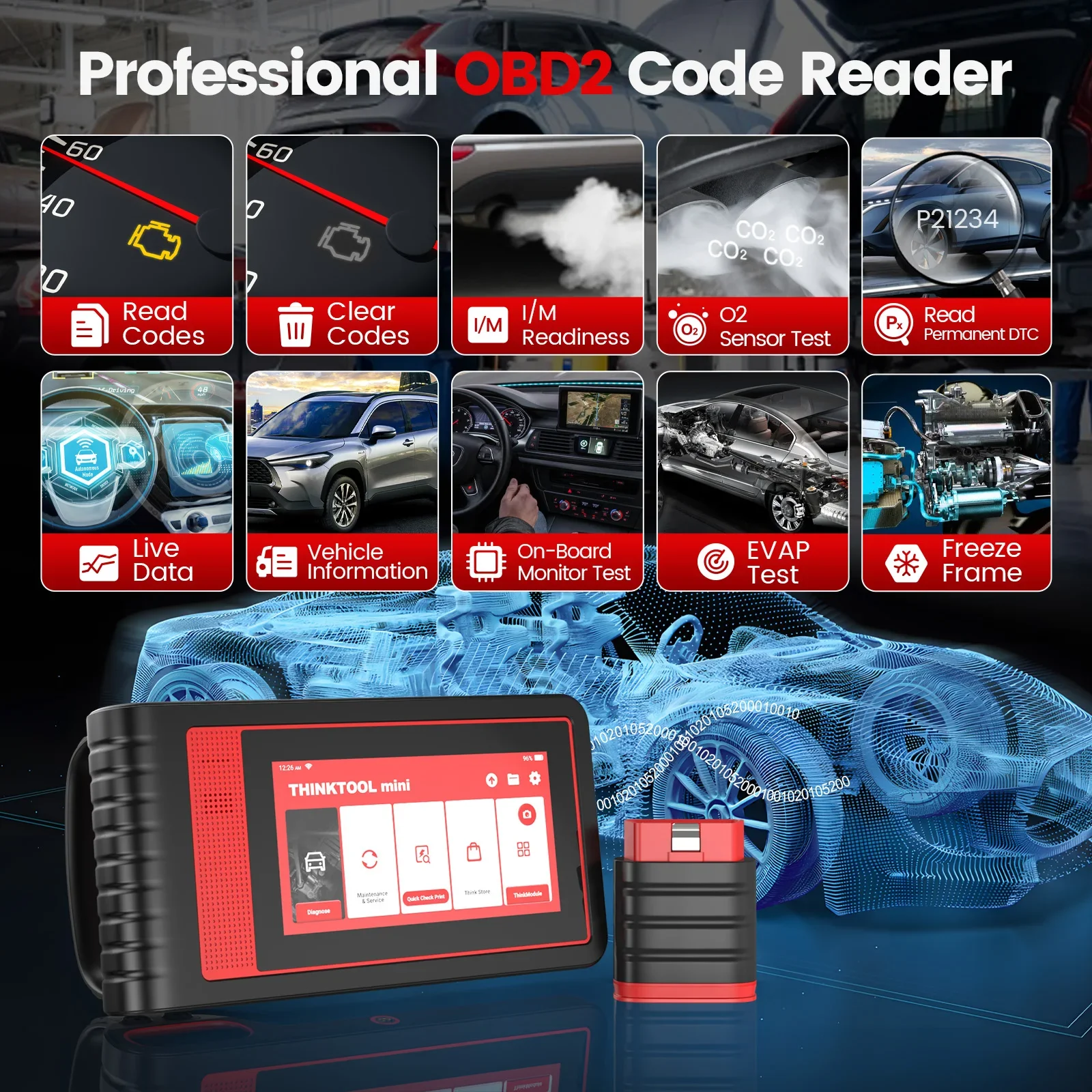 Thinktool mini scanner OBD2 All System Codifica chiave Bidirezionale a vita libera 28 Reset VIN Wifi Strumento diagnostico automatico