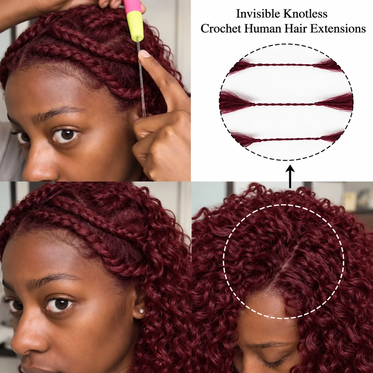 12A Burgundy 99J Small Spirals Curly Crochet Human Hair Extensions Deep Pixie Curls Crochet Hair Pre Separated Knotless Miracle Knot Braids