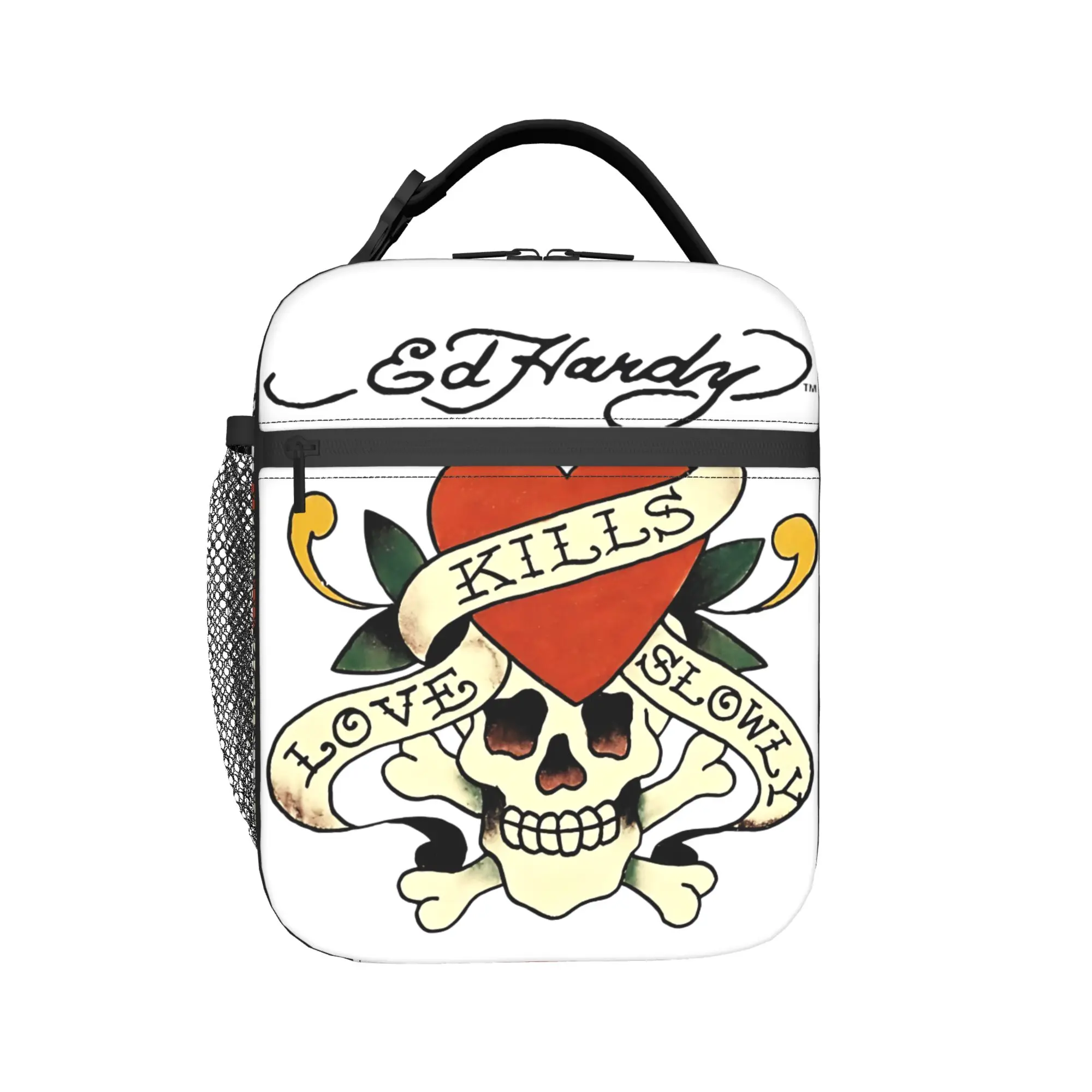 Lunch Bag Ed Hardy Love Kills Slowly Office Lunch Box For Unisex  Vintage Convenient Graphic Design Thermal Lunch Bags