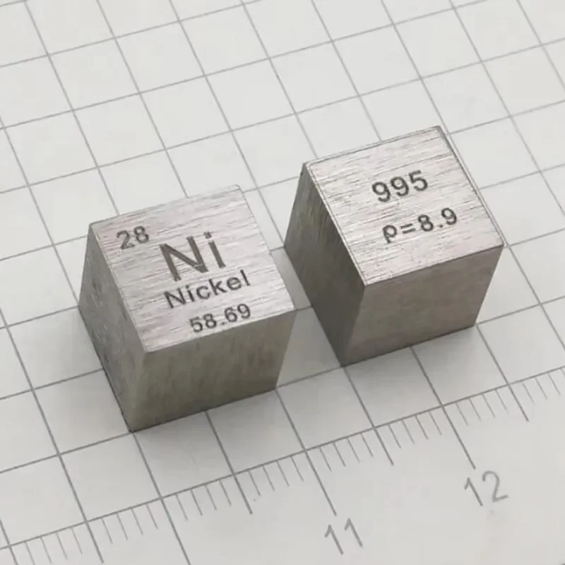 Pure Nickel Density Element Metal Cube Engraved Periodic Table Design 1 Inch 25.4mm 10mm