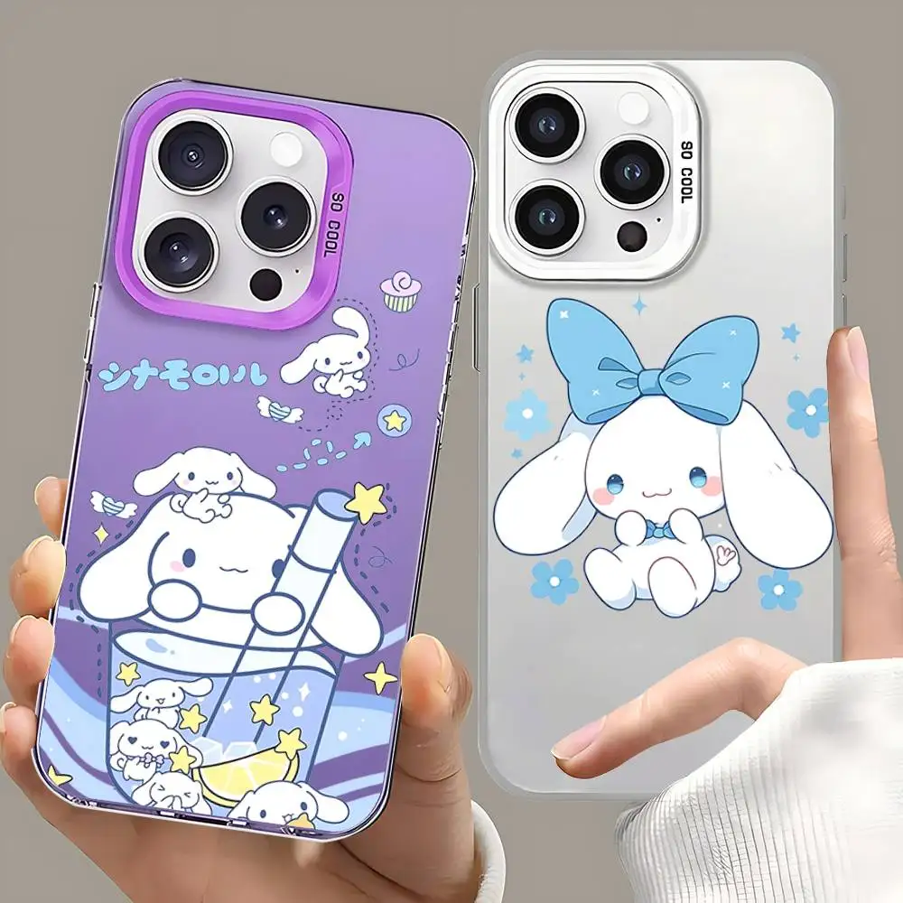 

Cute Cartoon C-Cinnamoroll Phone Case For IPhone 16 15 14 13 12 11 Pro Max Plus Color Shockproof Back Silver Cover