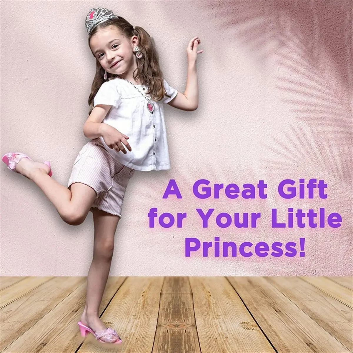 AT33 Zapatos de Princesa para Niñas, Tacones de Princesa, Tiaras y Set de Joyería, Regalos para Niñas de 3, 4, 5, 6 Años, Regalo de Cumpleaños A