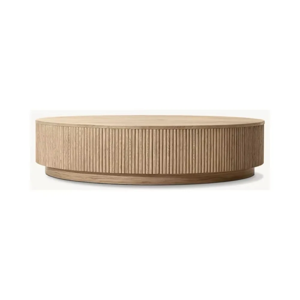 Modern Contemporary Design Living Room Furniture Oak Handcrafted MULHOLLAND PLINTH ROUND COFFEE TABLE