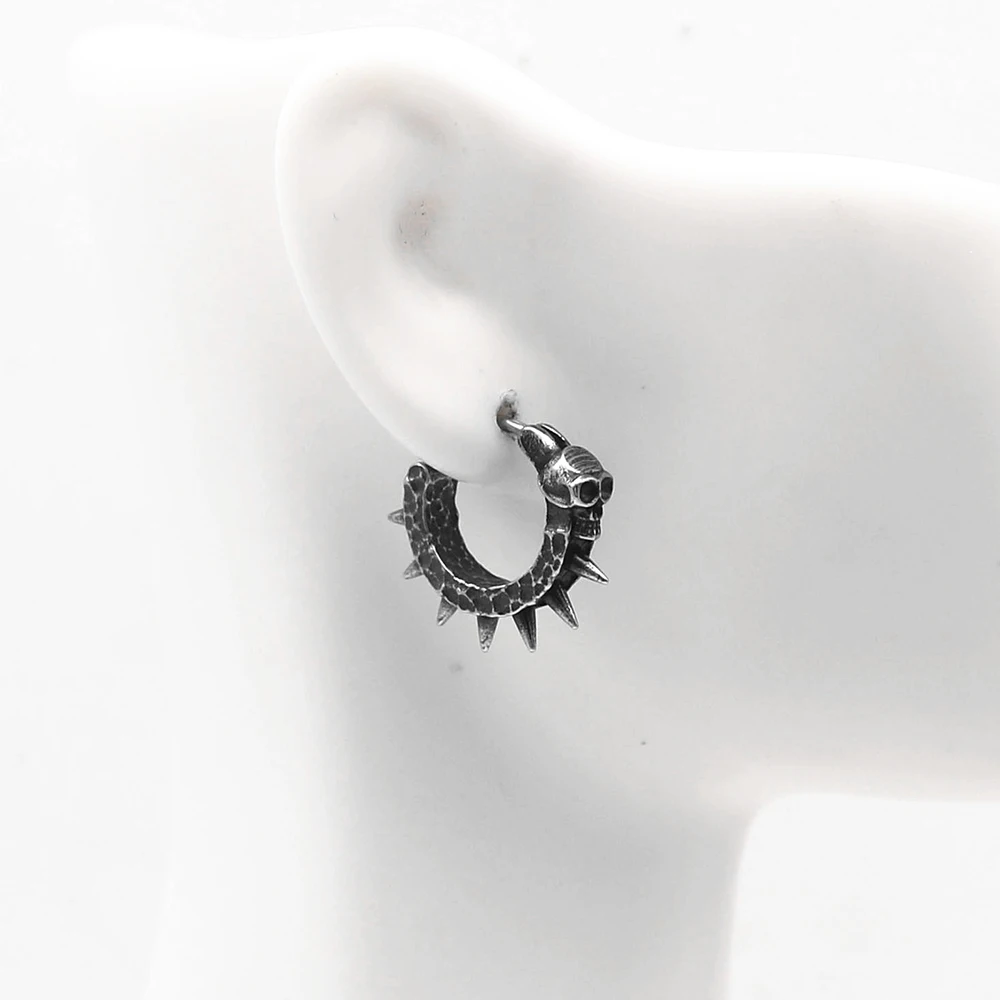 Vintage Black Skull Hoop Earrings Stainless Steel Punk Rock Hypoallergenic Huggie Earring for Men Trend Charm Women Ear Jewelry