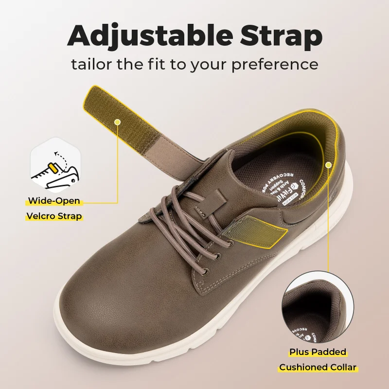 FitVille Men'S Dress Shoes Wide Width Leather Oxford Walking Shoe Hook And Loop Orthopedic Sneakers For Swollen Foot