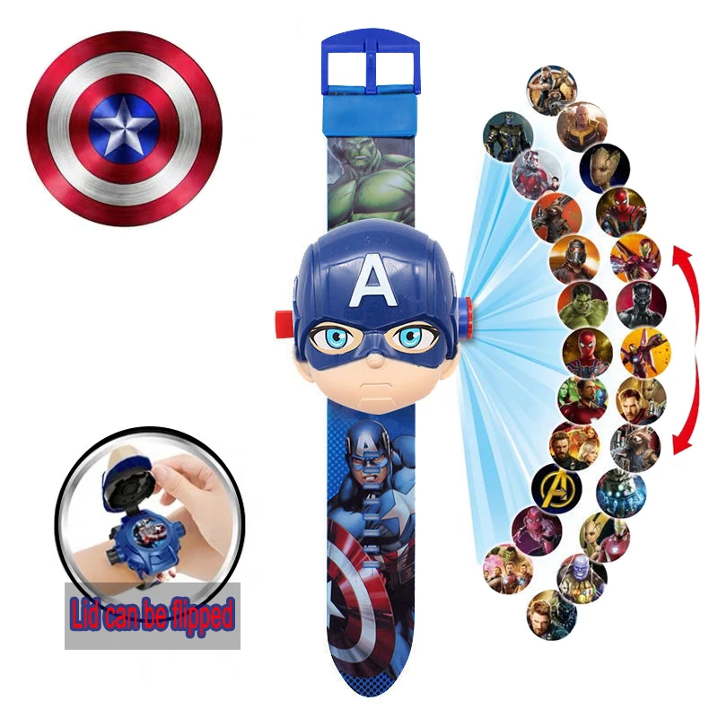 Hot Disney Spider-man Iron Man Superheroes Pixar Toys Children Watch 3D Projection Cars MCqueen  Cartoon Watch Children Toys Gif