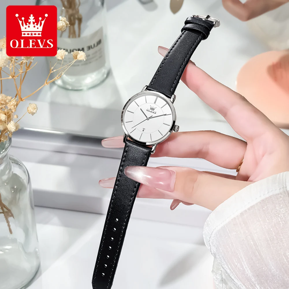 OLEVS الأصلي جديد بسيط امرأة ساعة حزام من الجلد مقاوم للماء السيدات ساعة اليد تاريخ أنيق كوارتز ساعات نسائية Reloj Mujer #4
