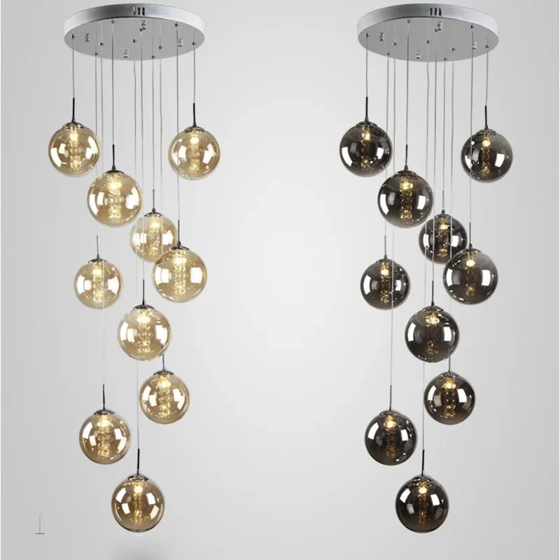 

2025 New Modern Glass Ball Chandelier Lustre Living Room Staircase Light Spiral Light G4 Led Hotel Chandelier Villa Lighting