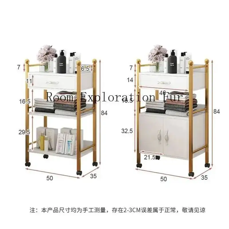 2-tier on Wheels Cosmetic Cleaning Trolley Salon Equipments Beauty Furniture Storage 3-speed Gold Container Cart Workshop Tool