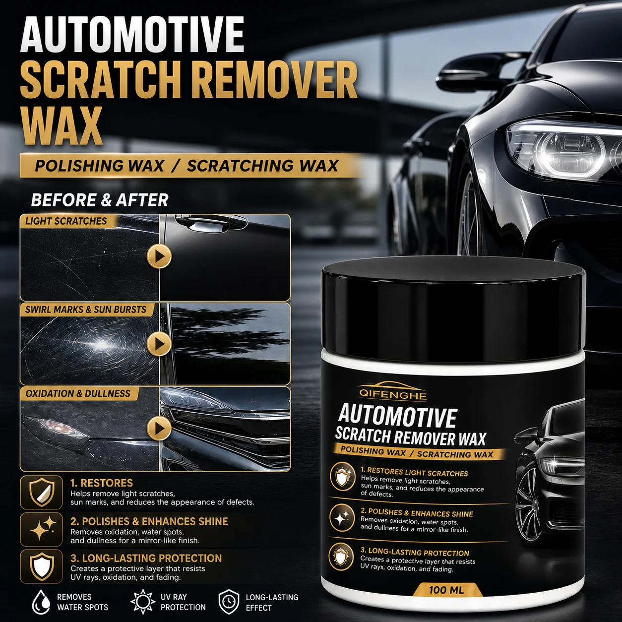 100ml Car Scratch Removal Wax Auto Paint Polishing Wax Repair Light Scratches Swirl Marks Mirror Gloss Protective Wax