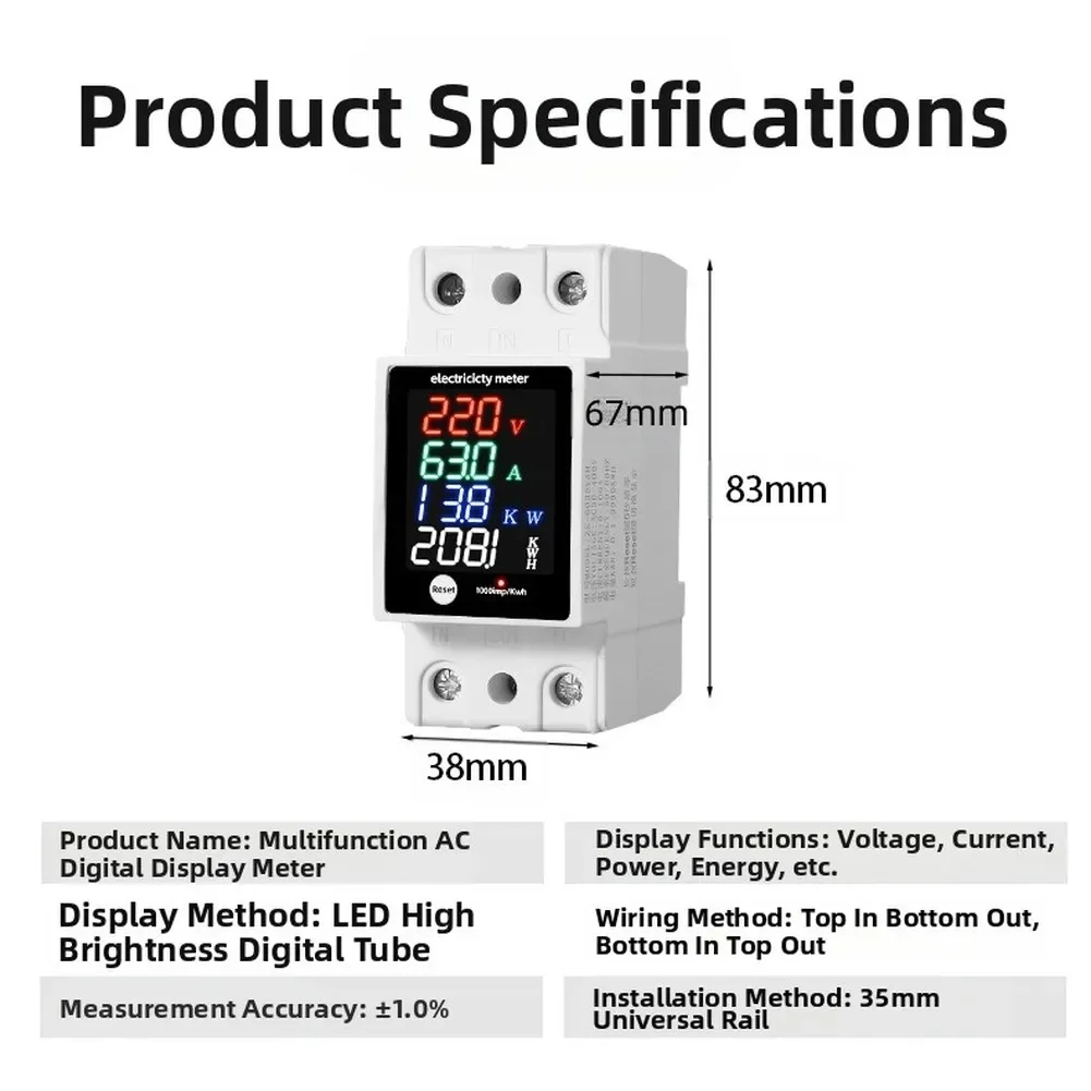 Electricity Meter Multi-Functional Digital Meter Current Voltage Power Factor Meter Ammeter Voltmeter PC Power Tool Office Home