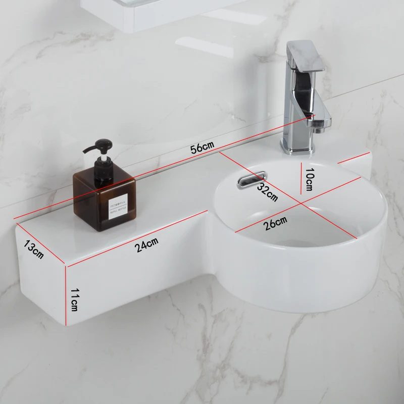 Wall-Mounted Wash Basin Mini Wash Basin Sink Narrow and Long P-Shaped Corner Basin Small Size Bathroom Wash Basin