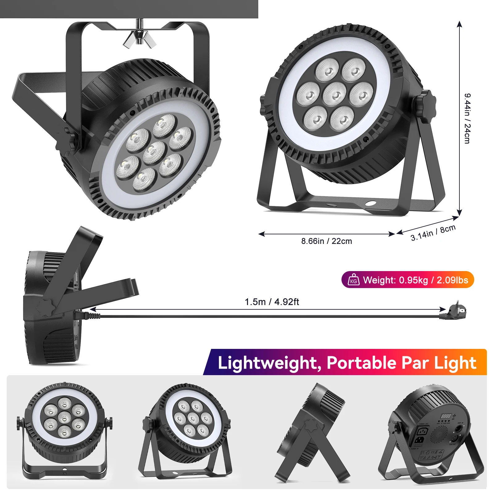 Yiflamefly 4Pcs 7LEDs + 48 SMD Stage Light 2-in-1 DMX DJ Lights 6/10CH Party Light 4 Control Modes LED Spotlight DJ Light Effect
