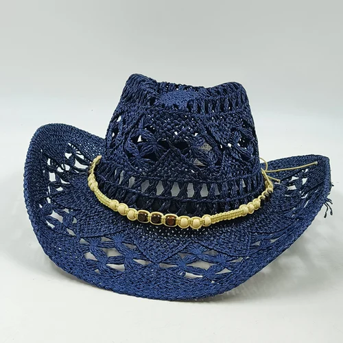 Imagen 2 del producto Sombrero de paja de vaquero occidental para mujer, sombrero de paja natural de ala grande a la moda, sombrilla de vaquero retro de verano, sombrero de Jazz, sombrero vaquero hombr