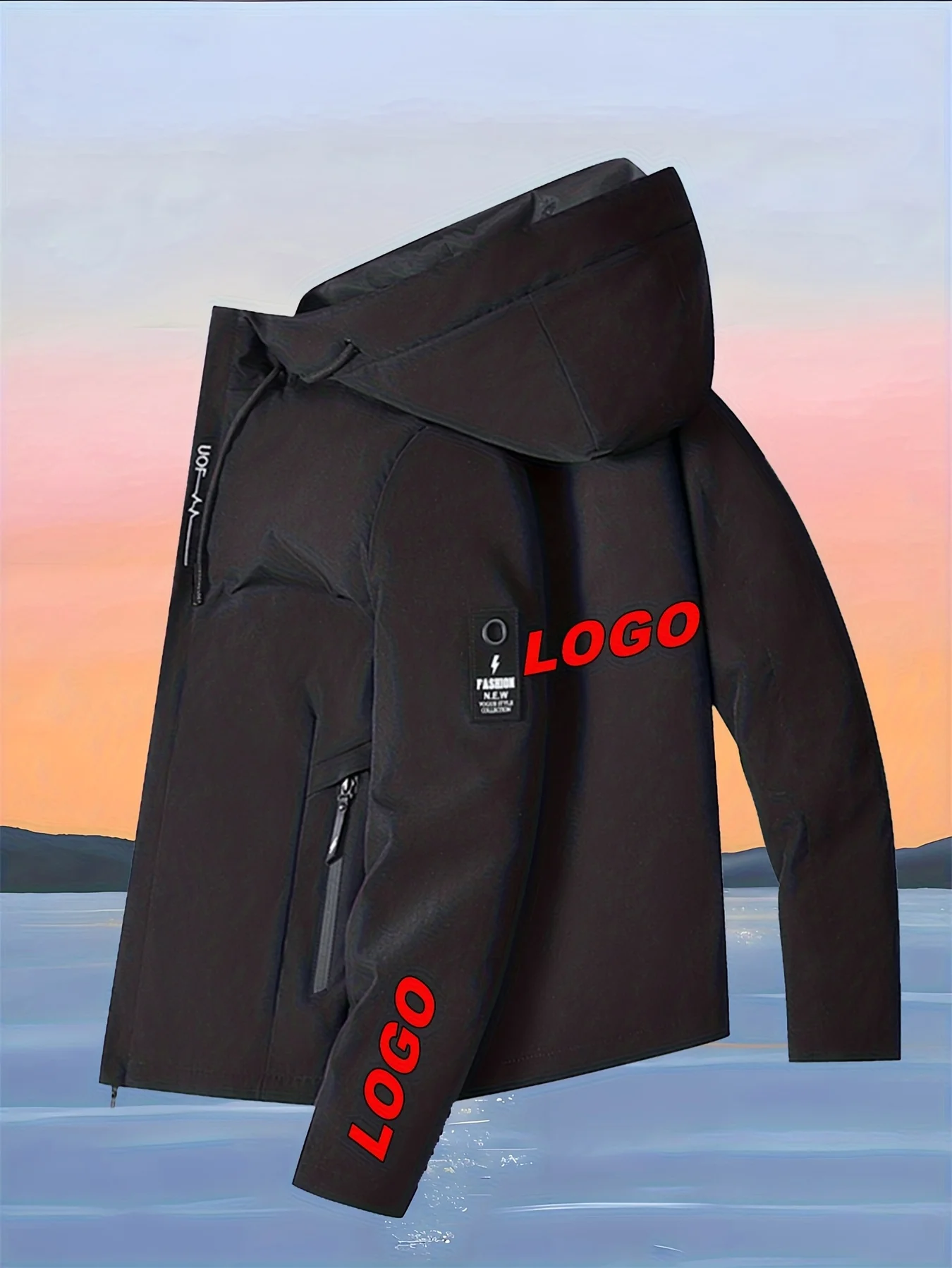 Customizable men's and women's hooded jackets - Upload personalized logos/text/images - Full zipper winter coat