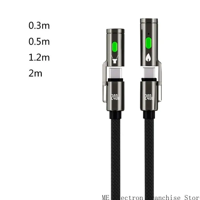 

Portable USB C Power Cord 240W Charging Cord Integrated LED Light for Camping Gear Support 480Mbps Data Transfer