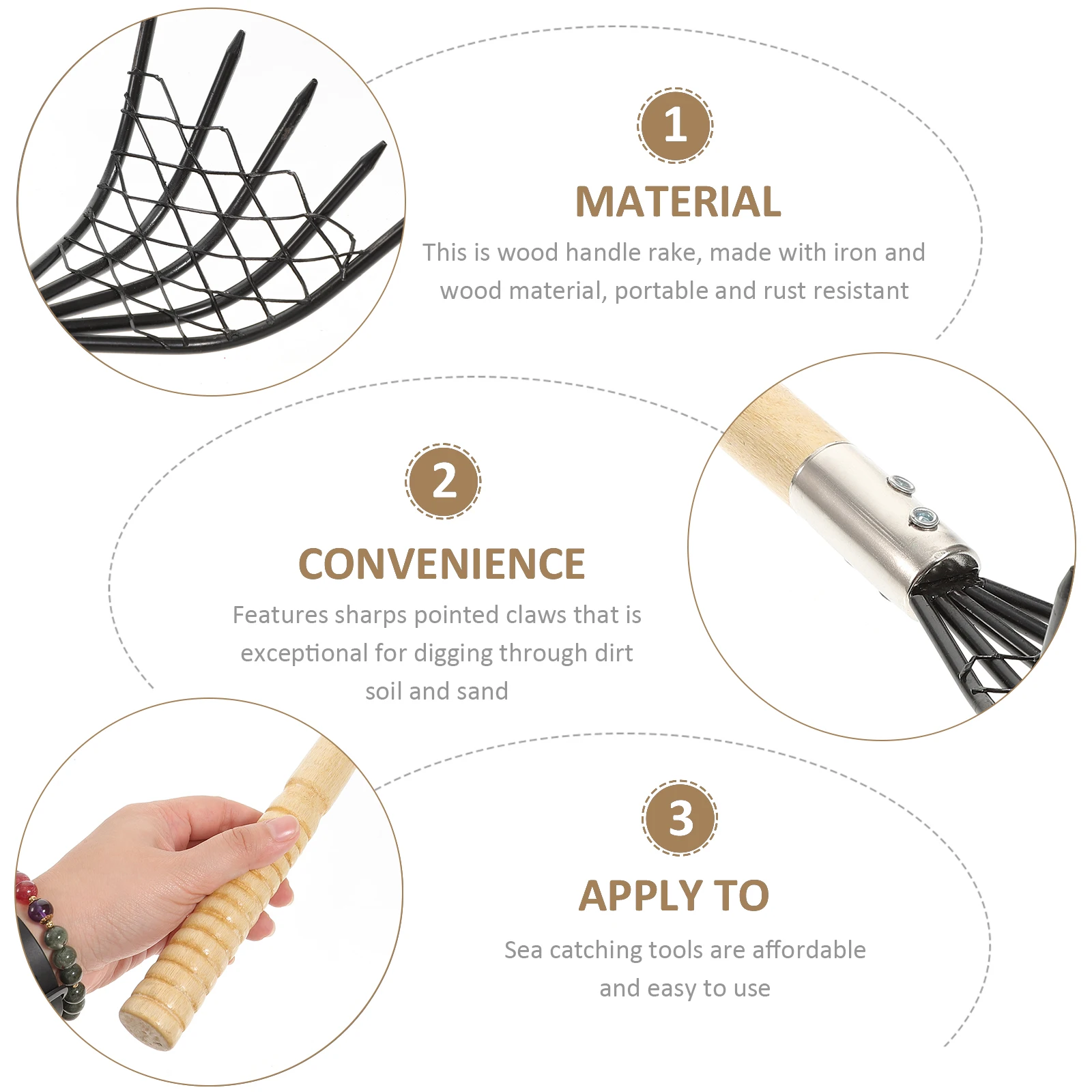 

Beach Rake Clam Digging Tool Stainless Steel Wooden H Seafood Garden Shovel S Clamming Equipment Multipurpose Rake