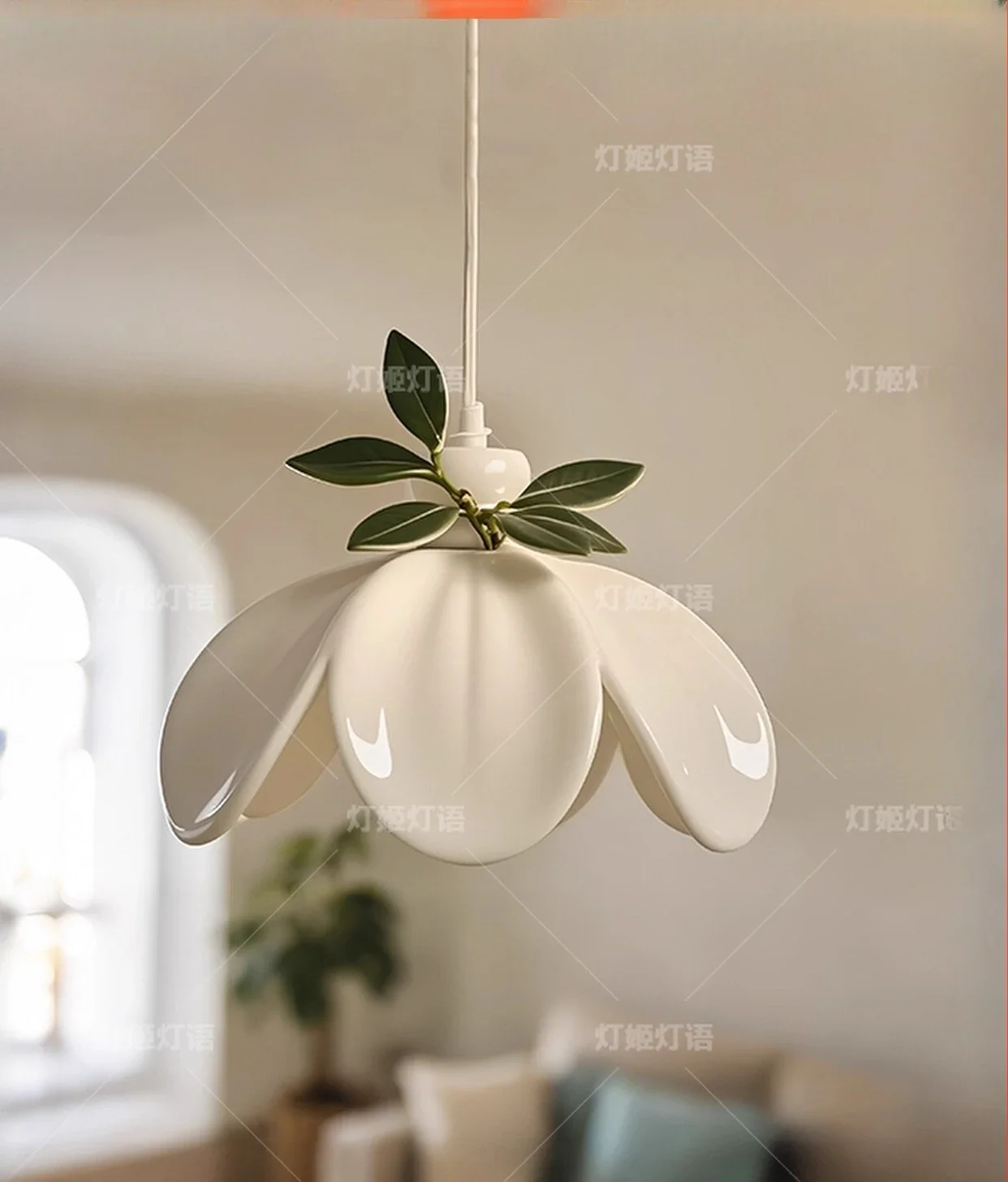 Designer fairy flower pendant light, new leaf restaurant lighting, cream style bedroom bedside hanging line light