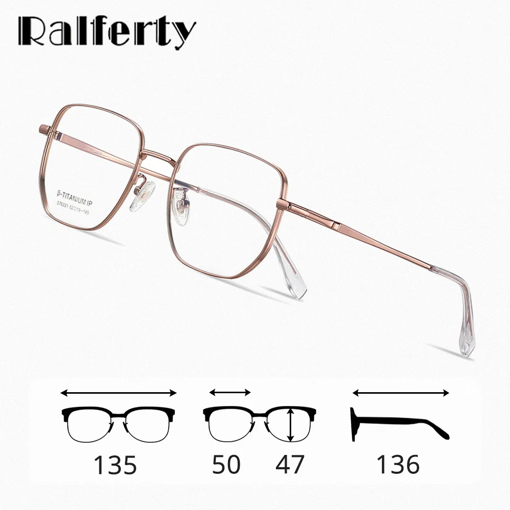 Ralferty High Quality Pure Titanium Eyeglasses Women Men Unisex Square No Diopter Glasses Use As Optic Frame IP Plating Oculos