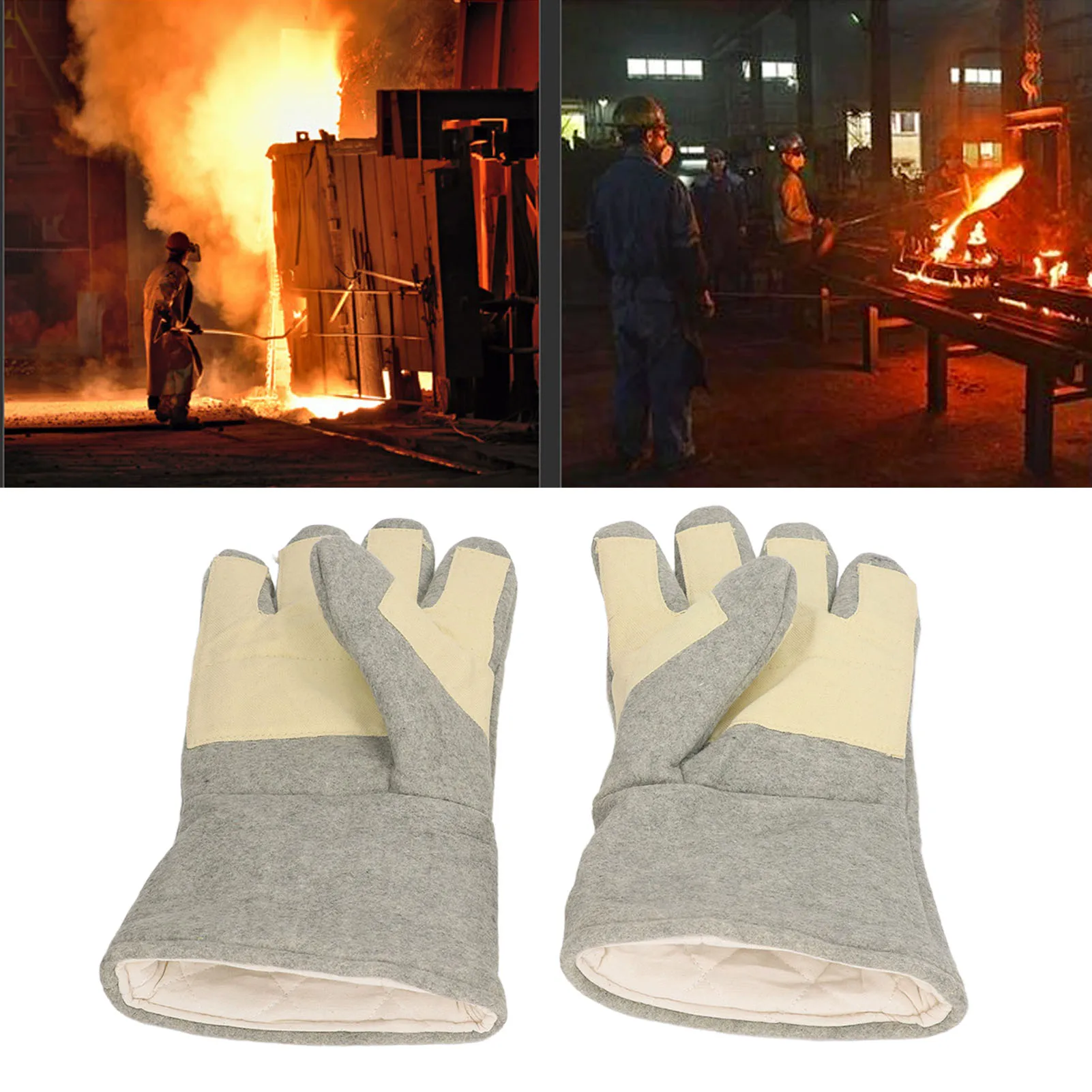 

ZK30 1 Pair Heat Resistant Gloves Separate Fingers Hot Proof Mitts Tool for Working Welding