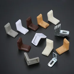 20Pcs 90 Degrees L Shape Corner Brackets with Plastic Cover Right Angle Corner Brace Joint for Shelves Wooden Furniture Cabinet