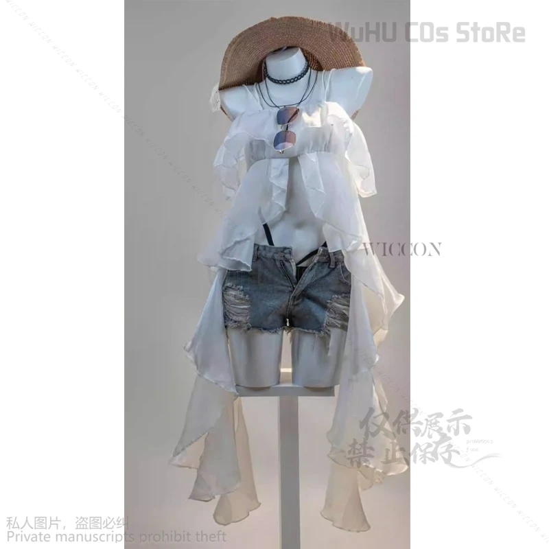 Game Anime Wuthering Golven Changli Meisje Cosplay Zwemkleding Bikini Kostuum Cosplay Roze Lange Pruiken Sexy Broek Kawaii Jurk Cos