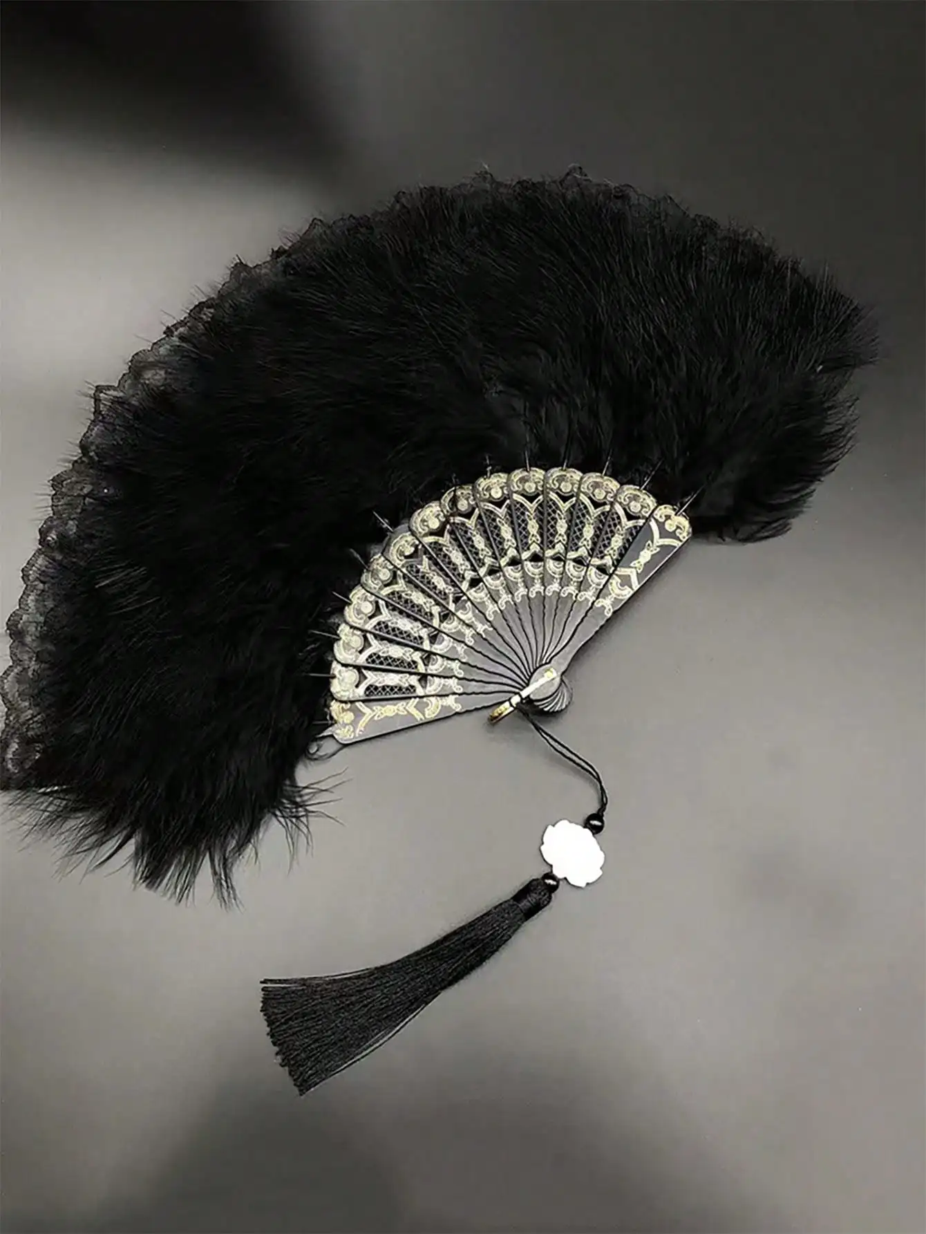 

Складной веер с перьями в стиле ретро, классический танец, Cheongsam, модный показ, дворцовый веер, платье, аксессуары, дизайн