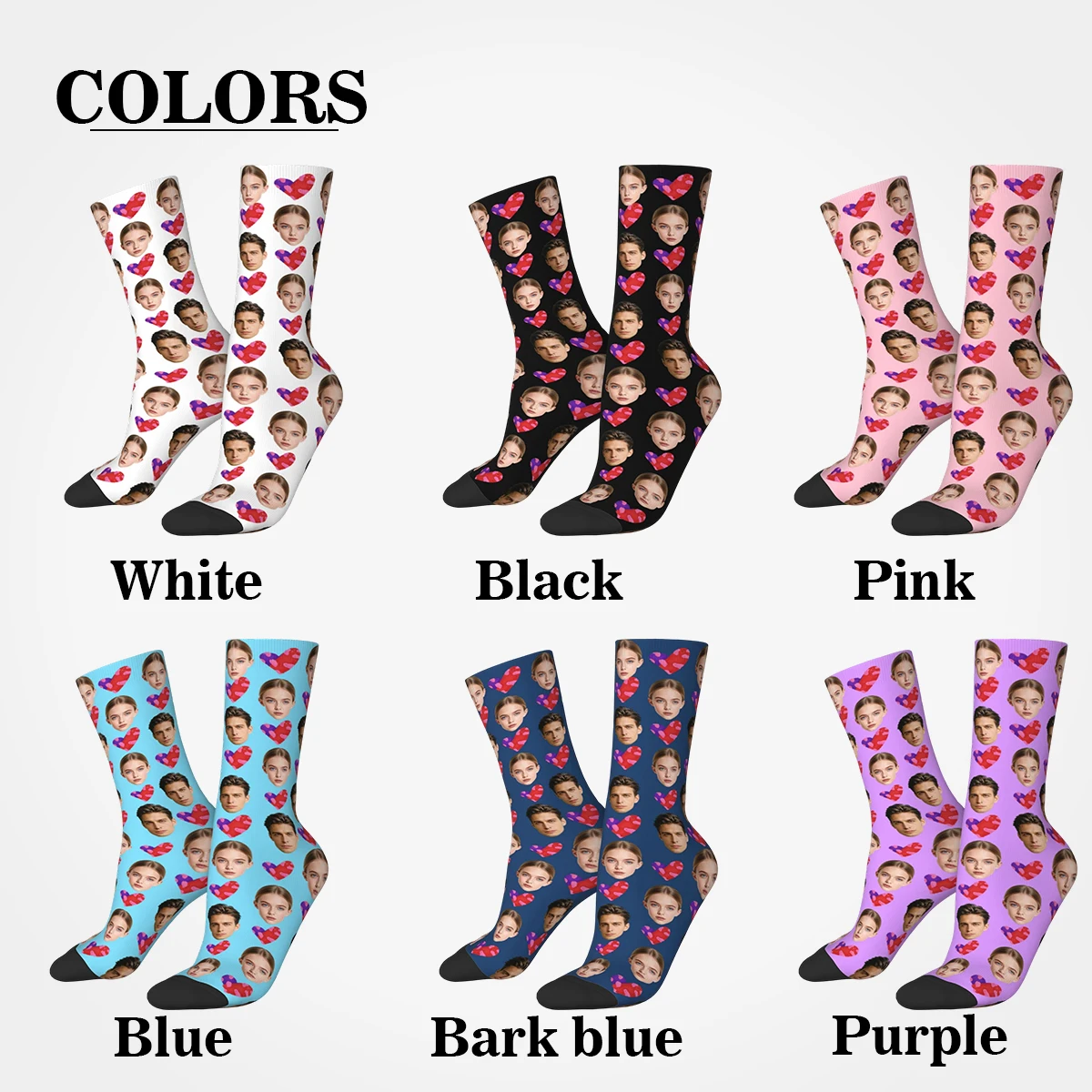 Custom Face Pattern Socks Unisex Personalized Fun Socks With Face Pattern Custom With Valentine's Day Gift