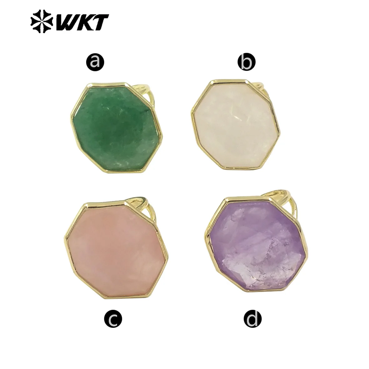 WT-R516 New Classic Generous Design Geometric Octagonal Shape Colored Gemstone Adjustable For Ladies Daily Commuter Ring