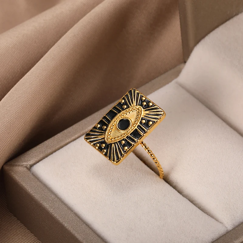 Turkish Evil Eye Adjustable Ring, Gold Color Design