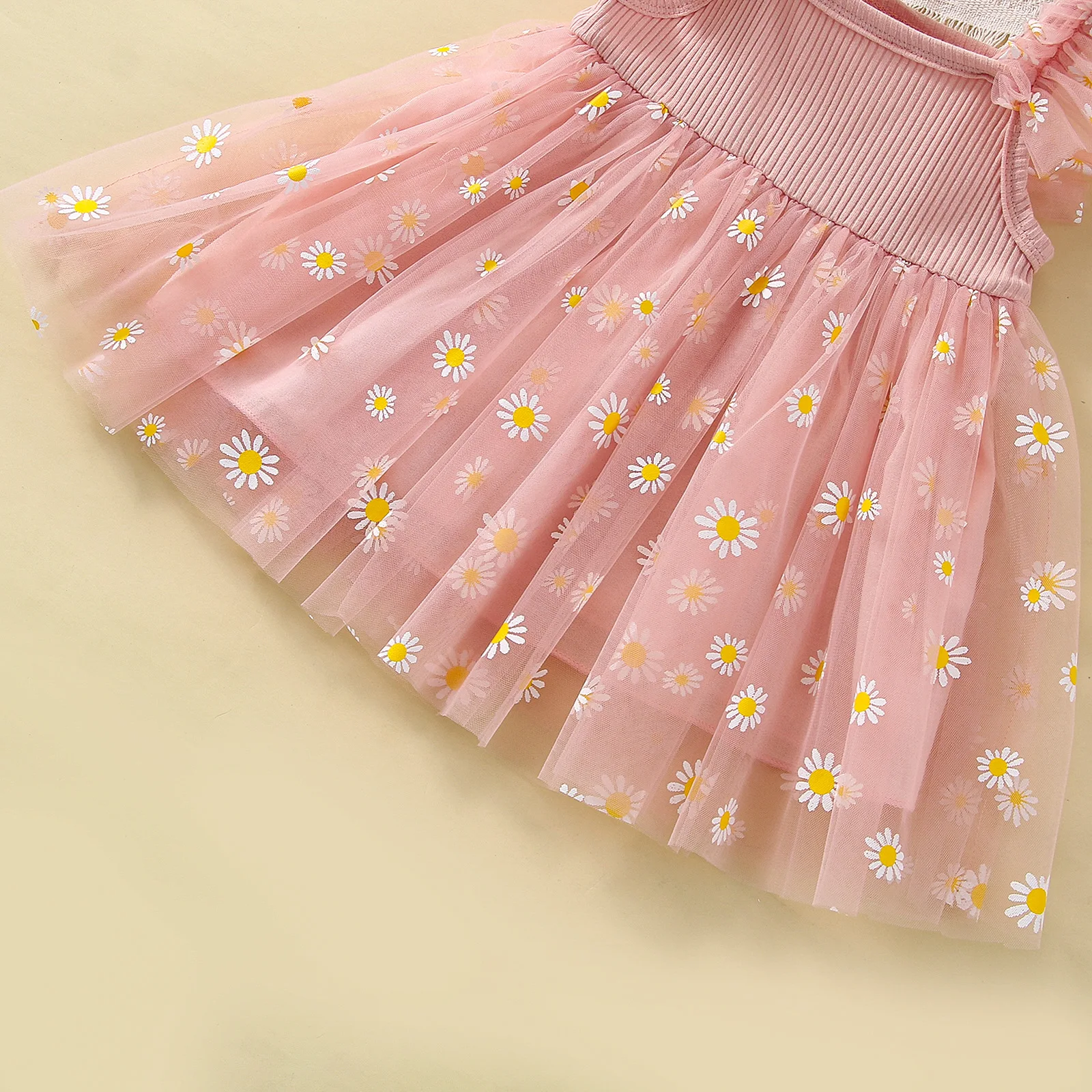 Summer New Daisy Chiffon Baby Girl Dress, Princess Style Wedding Party Children\'S Sleeveless Clothes (6 Months -3 Years Old)