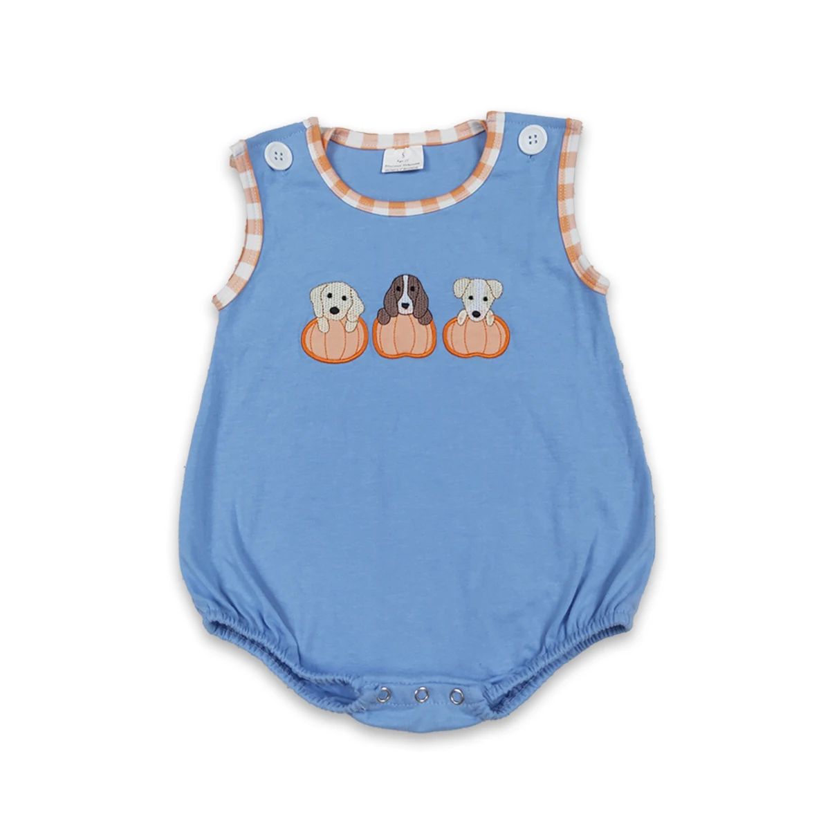 Baby Boy Newborn Infant Toddler Kids Sleeveless Blue Romper Embroidery Dogs Pumpkins Fall Clothing Cute Adorable New Arrival