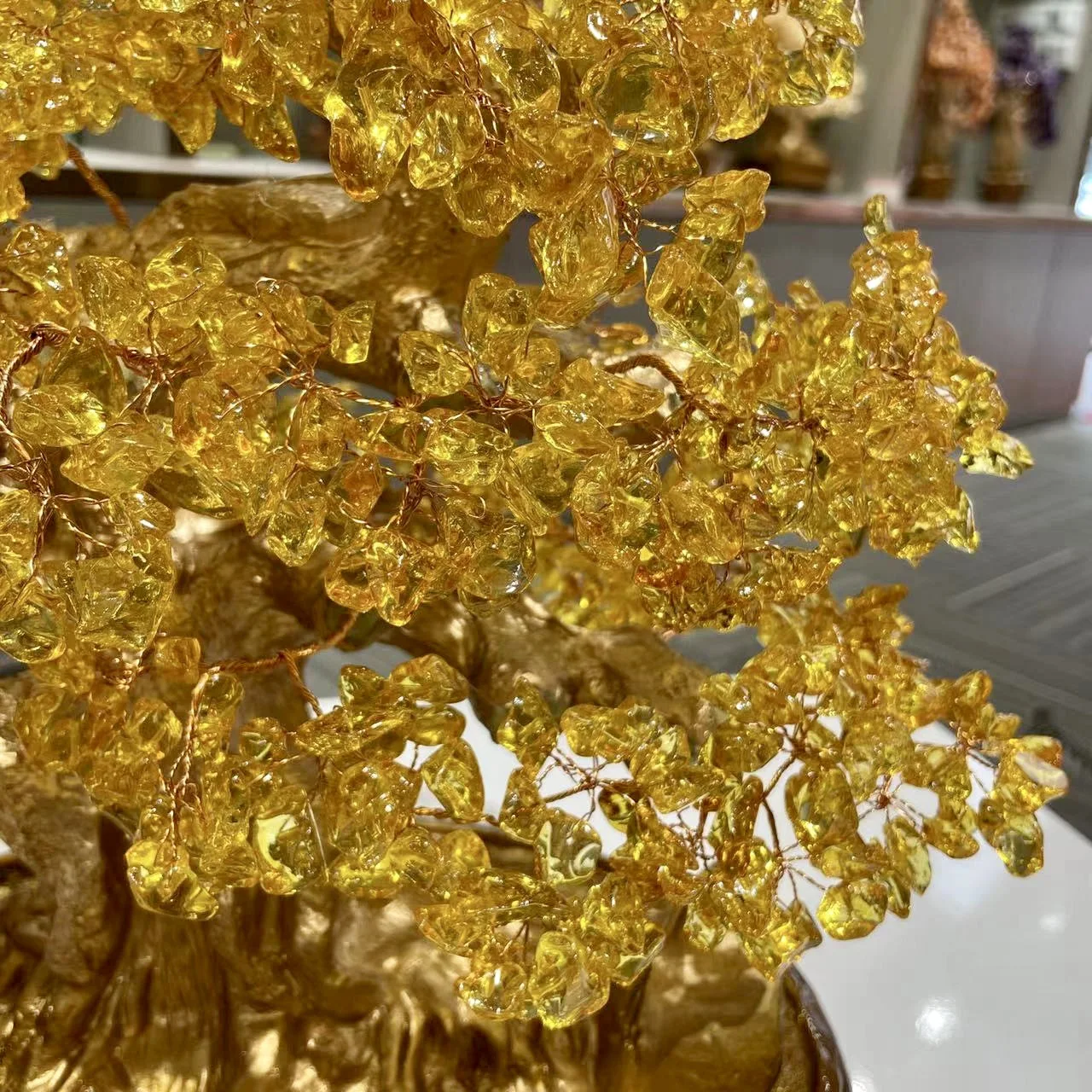YFY  Citrine Lucky Tree Fortune Tree Home Office Living Room Ornament-2pcs