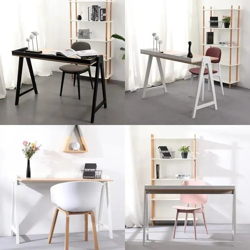 Modern Simple Wooden Writing Desk with Bookshelf Single Student Computer Table for Home Office Study
