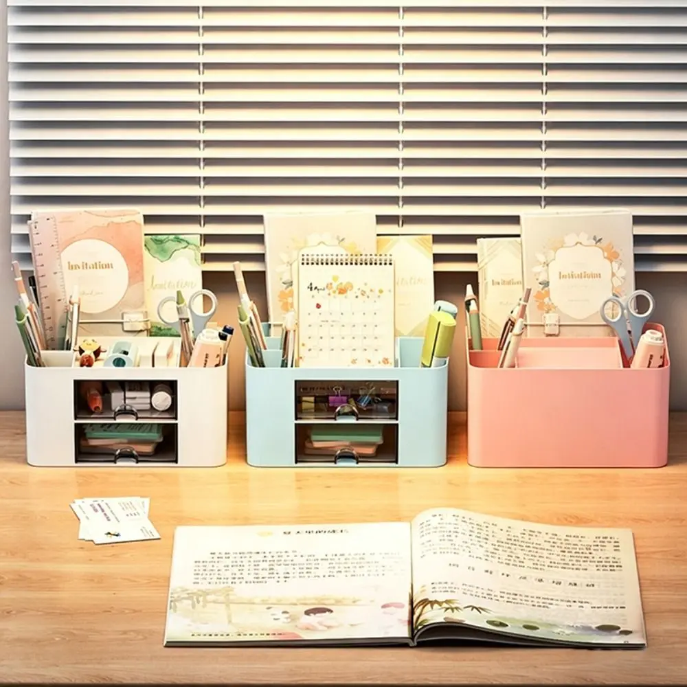 

Plastic Desk Organizer Large Capacity with Drawers Desktop Container Multi-Functional Stationery Storage Box School Office