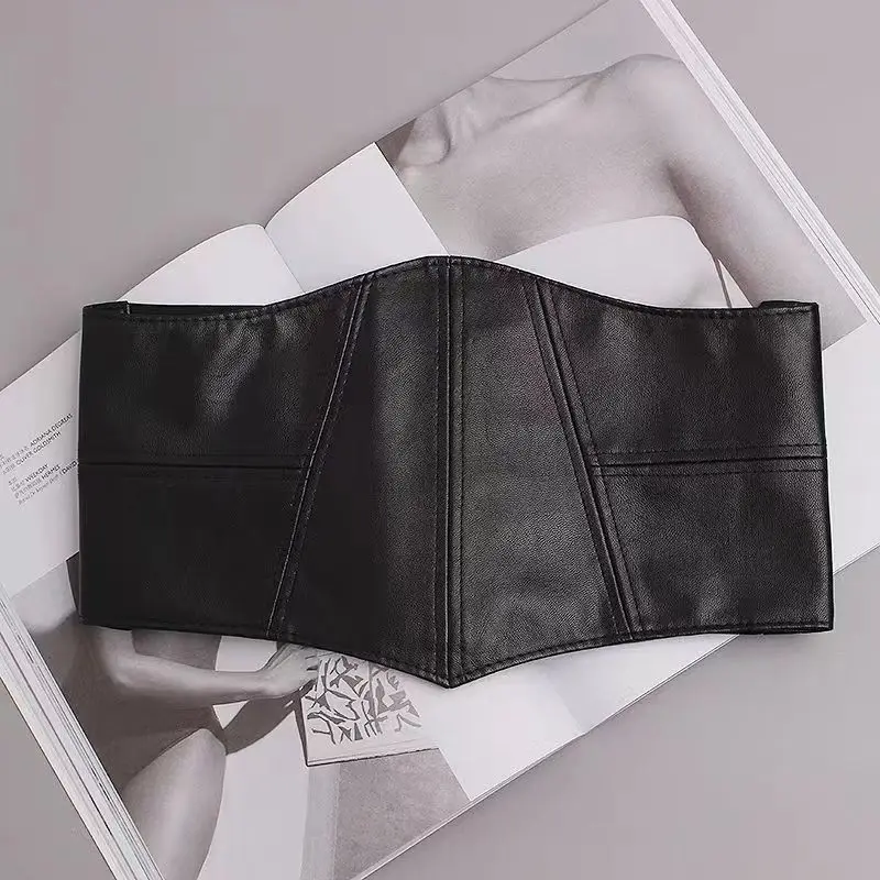 New Plus Size Soft Leather Wide Y2K Black Elastic Corset Belt Female Stretch cummerbund Designer Decoration Wide Belts for Women