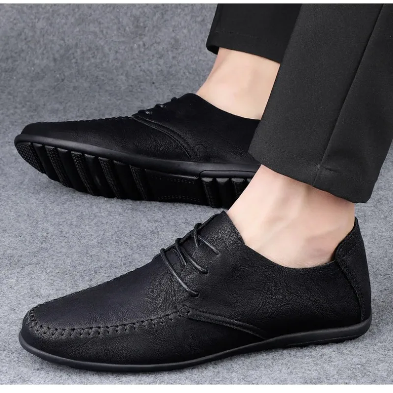 Casual leather fashion trendy youth party Versatile driving shoes Men's leather soft soles four seasons plus size