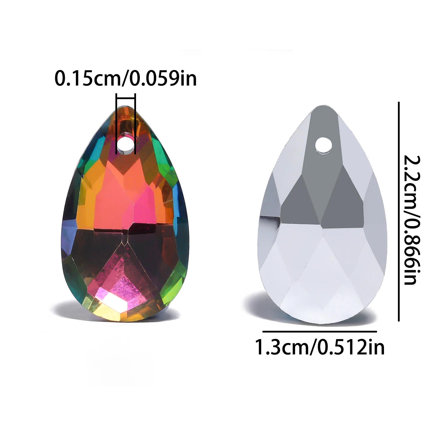 8pcs 13x22mm Water Droplet Shape Crystal Quartz Beads Single Hole Pendant Glass Beads for DIY Jewelry Making Necklace Bracelet