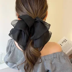 2023 New Black Oversize Bow Hairpin for Women Net Yarn Bowknot Ribbon Spring Clip Hair Clip Long Lady Wedding Summer Accessories