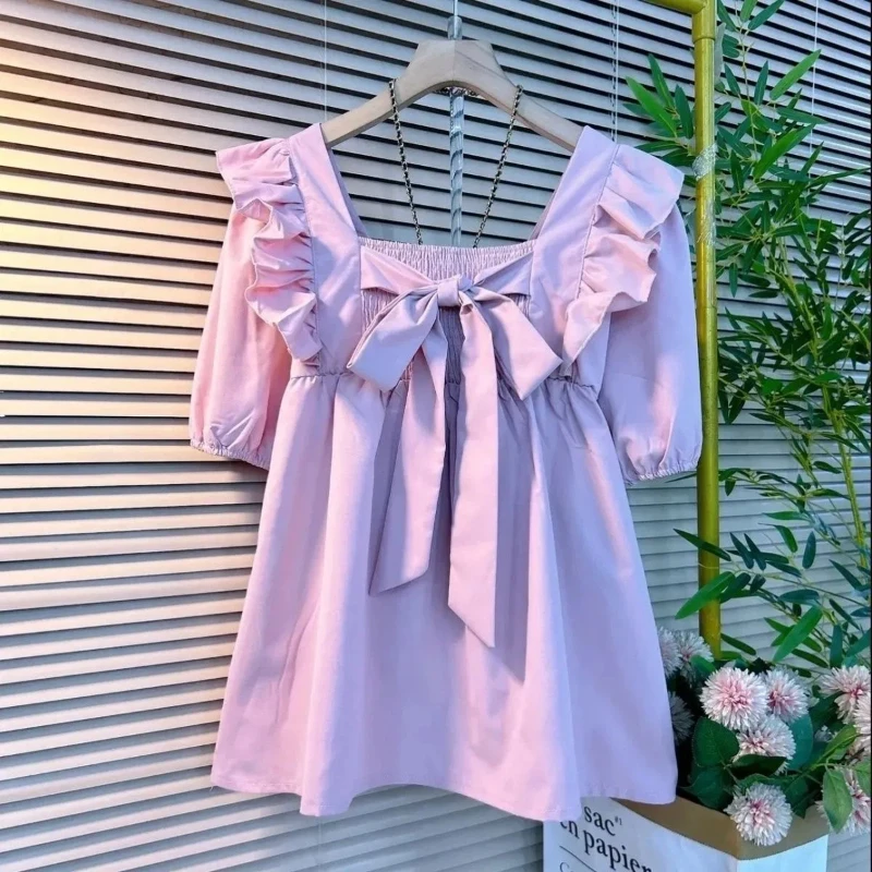 Bow Patchwork Ruffles Loose Solid Elegant Blouse Women Clothing New Trend Short…