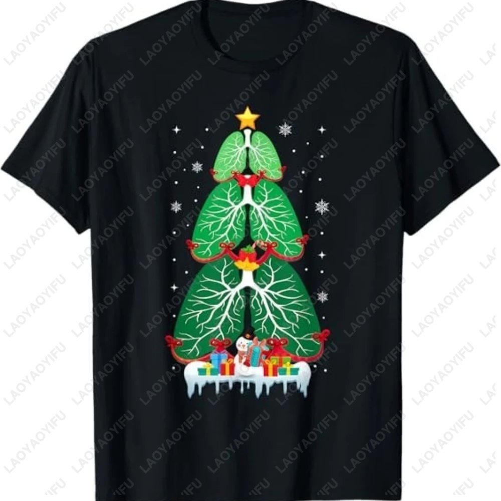 Lung Christmas Tree Lady T-shirt Snowman Respiratory Therapy Xmas Woman Men Cotton Therapist Tee-Tops Graphic T Shirts Gift