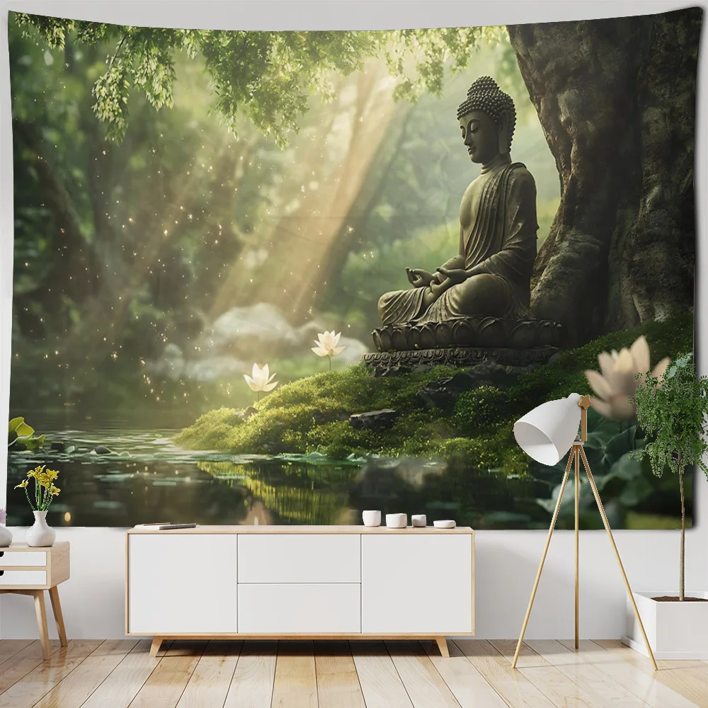 Meditation Buddha Statue Tapestry Wall Hanging Bohemian Home Art Decoration Hippie Wall Hanging Cloth Background Poster