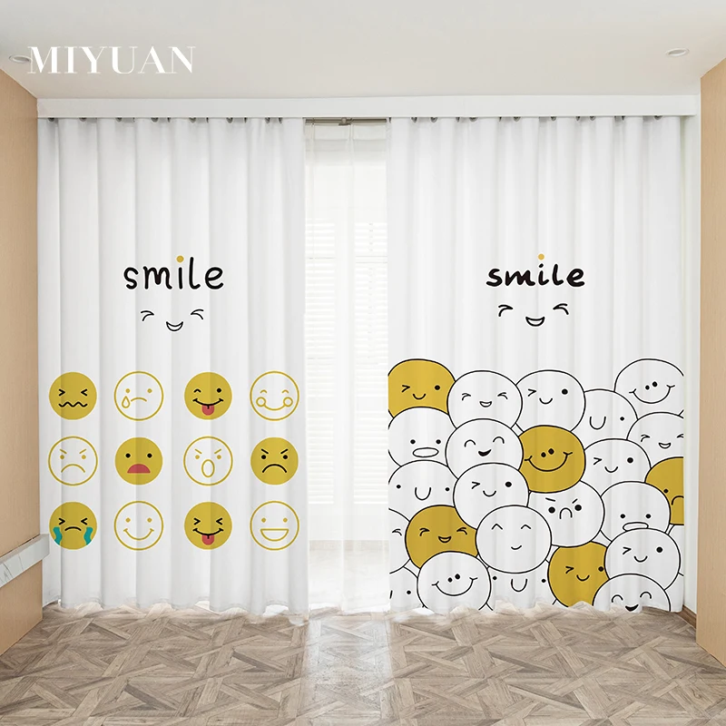 Wholesale Custom Cartoon Curtain Rainbow Smile Printed Environmental Friendly Window Curtain for Kids Bedroom Living Room Decor