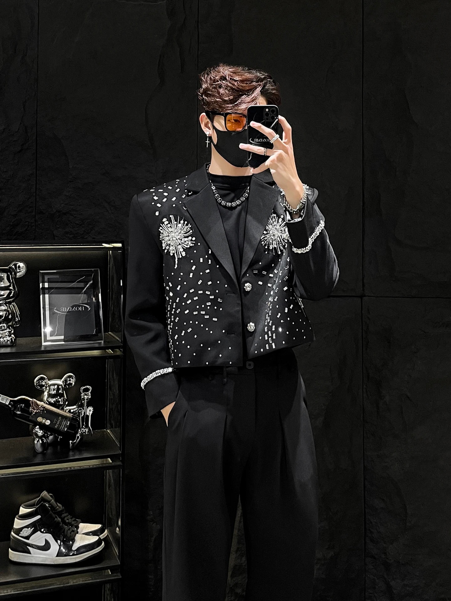 

HOMME Men's ort Tailored Jaet Heavy Embroidery Faionable Street Sle Youth ulari Autumn Season Long Sve Coat