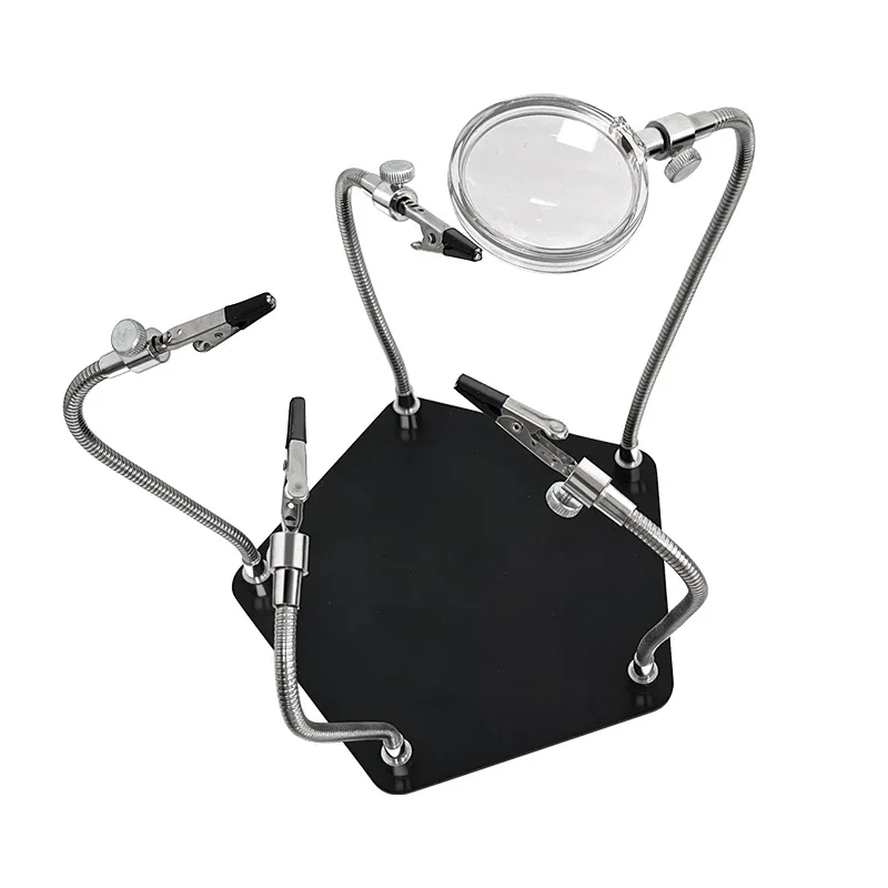 PCB Circuit Board Soldering Station 4Pcs Flexible Arms Vise Soldering Holder 360°Rotating Welding Tool With 3X Magnifying Glass